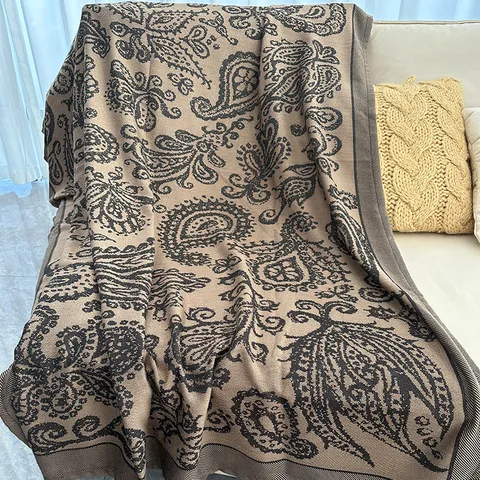 Couverture Jeté Jacquard Tissé Pour Canapé Lit Voyage en Avion Chaud Doux Motif Géométrique Paisley Couverture Décorative