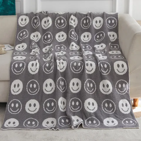Amerikanischer Stil Gestrickt Jacquard Smiley Gesicht Decke Weich Warm Sofa Überwurf Bettwäsche Decke Heimtextilien