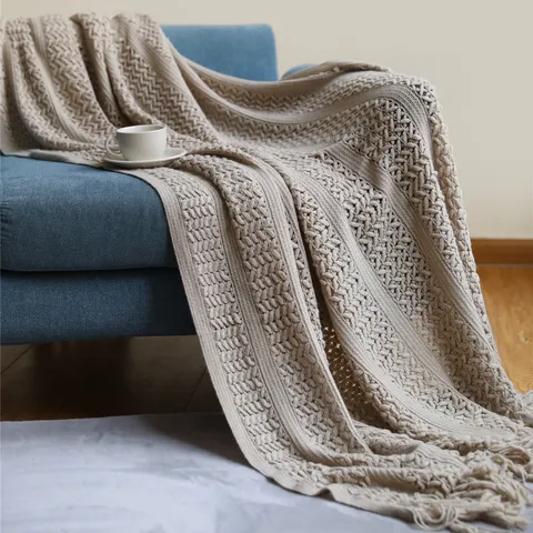Nordic Knit Throw Blanket For Sofa Bed Fringe Decorative Blanket Modern Geometric Pattern Woven Blanket