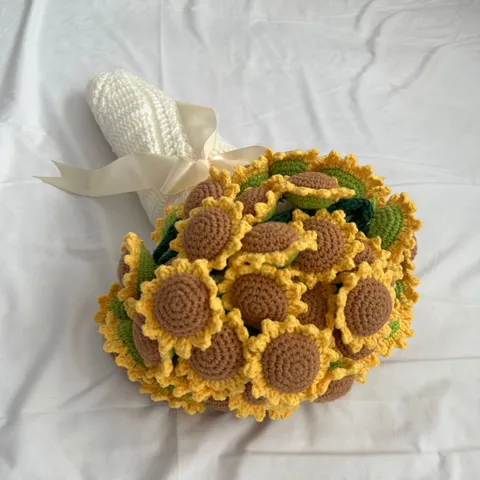 Hand Knitted Sunflower Blanket Crochet Flower Bouquet Soft Warm Throw Blanket Creative Gift Home Decor