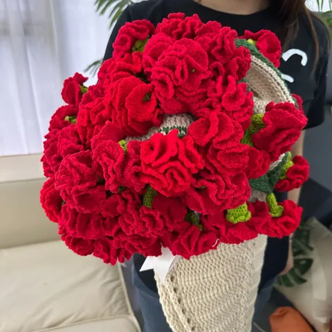 Handmade Crochet Carnation Flower Bouquet Blanket Knitted Rose Blanket Creative Gift Home Decor Soft Warm Bed Throw