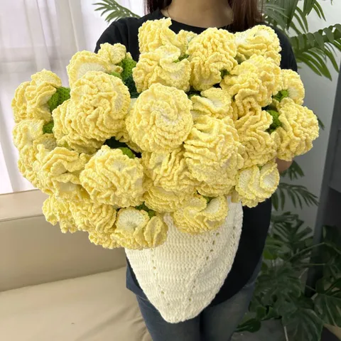 Handmade Crochet Carnation Flower Bouquet Blanket Knitted Rose Blanket Creative Gift Home Decor Soft Warm Bed Throw
