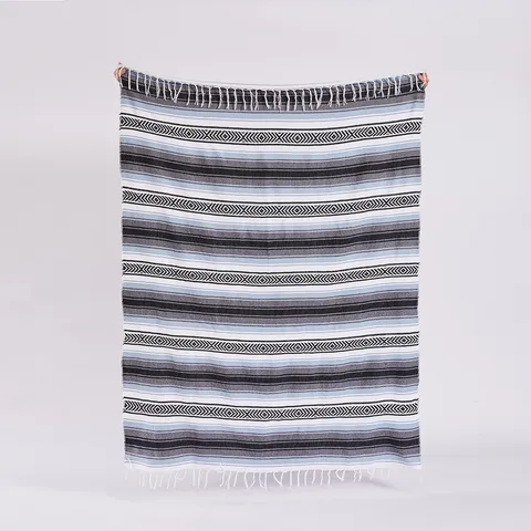 Hand Woven Mexican Blanket Bohemian Geometric Throw Blanket With Tassels Soft Cotton Bed Sofa Beach Picnic Decor