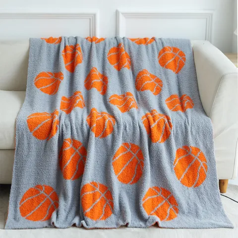 Polyester Knitted Jacquard Throw Blanket Sports Ball Pattern Soft Warm Bed Blanket