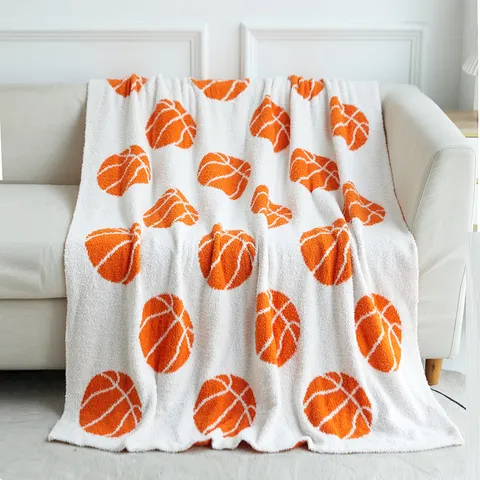 Polyester Knitted Jacquard Throw Blanket Sports Ball Pattern Soft Warm Bed Blanket