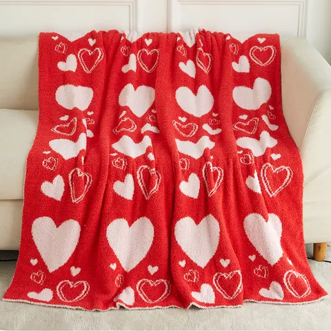 Valentine Day Knitted Blanket Microfiber Plush Warm Throw Blanket Heart Floral Pattern Home Bedding Living Room Decor