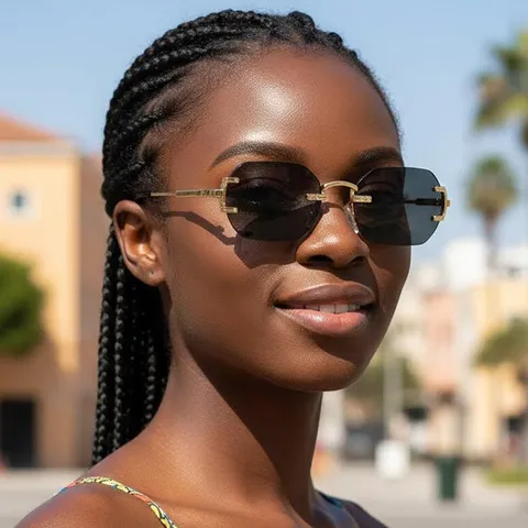 Gafas de Sol Poligonales Sin Montura de Lujo Para Mujer Hombre Marco de Metal Lentes Tintadas UV400 Gafas Moda Retro