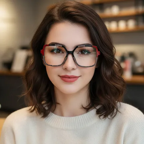 Fashion Anti Blue Light Optical Glasses Square Frame Geometric Color Block Decorative Eyeglasses Frame for Commuting Women Men