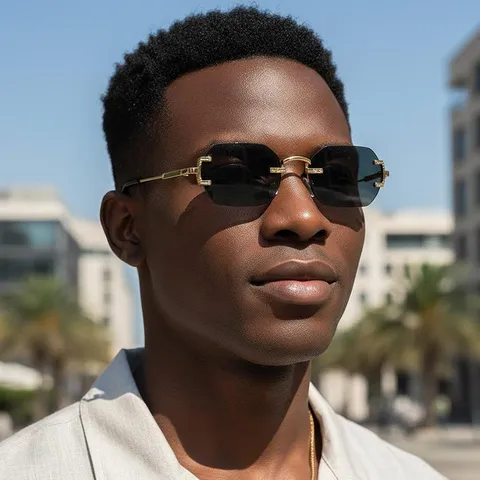 Gafas de Sol Poligonales Sin Montura de Lujo Para Mujer Hombre Marco de Metal Lentes Tintadas UV400 Gafas Moda Retro