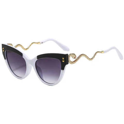 Trendsettende Kattenoog Zonnebril Voor Dames Luxe Slangvormige Metalen Poten UV400 Zonnescherm Vintage Kleurblok Bril