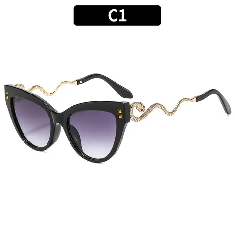 Trendsettende Kattenoog Zonnebril Voor Dames Luxe Slangvormige Metalen Poten UV400 Zonnescherm Vintage Kleurblok Bril