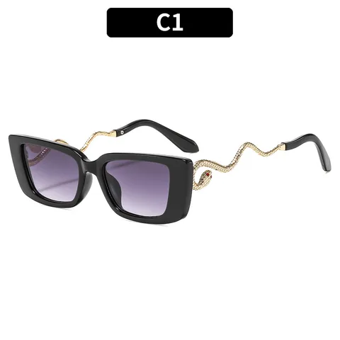 Gafas de Sol Cuadradas con Patilla de Serpiente para Mujer Hombre Montura de Metal PC AC Lente Degradada Estilo Diseñador Lujo UV400