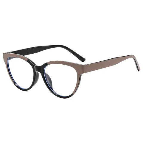 Lässige Farbblockierung Katzenaugen Anti-Blaulicht Plangläser Brille Damen Herren Mode PC Rahmen AC Linse Vollrand Dekorative Brillen