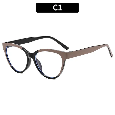 Lässige Farbblockierung Katzenaugen Anti-Blaulicht Plangläser Brille Damen Herren Mode PC Rahmen AC Linse Vollrand Dekorative Brillen