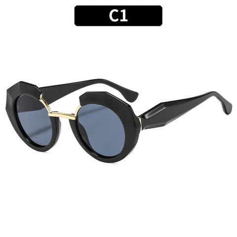 Gafas de Sol Redondas Geométricas de Moda para Mujer Protección UV400 Montura de Polígono Gafas Anti-Luz Azul Accesorio de Viaje