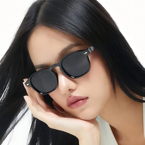 Gafas de Sol Unisex Cuadradas de Plástico Montura Completa Clásicas Remaches Metálicos Vintage Retro Gafas de Moda Casual Protección UV400