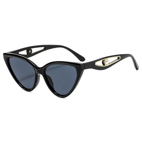 Damen Katzenaugen Sonnenbrille Perlen Hohlbügel UV400 Schutz Personalisierte Mode Sonnenbrille PC Metallrahmen Brille