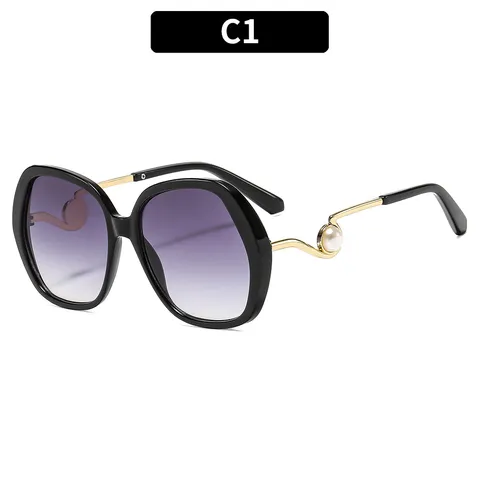 Dames Oversized Parel Zonnebril Trendy Anti-Blauw Licht Brilmontuur Metalen Veer Veelhoekige Zonnebril Voor Reizen UV400