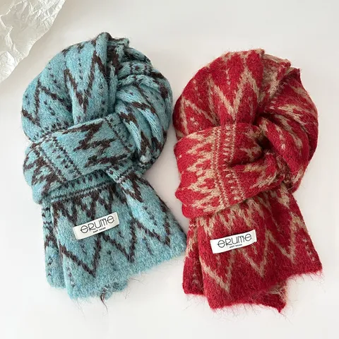 Damen Winter Warmer Strickschal Fair Isle Geometrischer Jacquard Weiche Wollmischung Lässiger Kaltwetter Halswärmer Schal