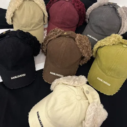 Winter Warmer Trapper Hut Winddicht Flauschig Ohrenklappe Bomber Hut Mode Leinen Baseball Cap Für Kaltes Wetter