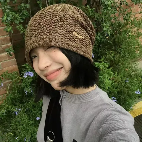 Retro Gewelltes Gerolltes Slouchy Beanie Hut Unisex Winter Warm Winddicht Strick Kalter Hut Straße Casual Mode Kopfbedeckung
