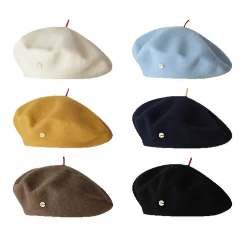Französische Vintage Wollmütze Beret für Damen Herbst Winter Einfarbig Warm Maler Baretts Elegante Schicke Kopfbedeckung