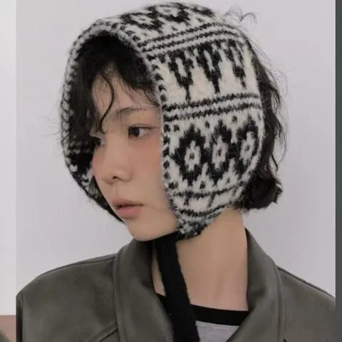 Vintage Winter Warm Jacquard Knit Ear Muffs Ear Warmer Headband With Long Ties Fashion Women Winter Accessories