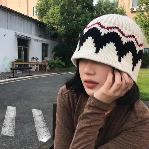 Damen Winter Strick Fischerhut Fair Isle Muster Warm Jacquard Eimer Hut Chic Lässig Wolle Becken Hut