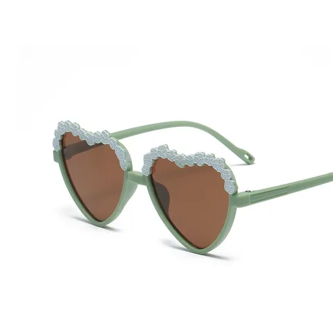 Children Heart Shaped Sunglasses With Flower Applique UV400 Protection PC Frame AC Lens Cute Baby Kids Sunglasses Outdoor Eyewear