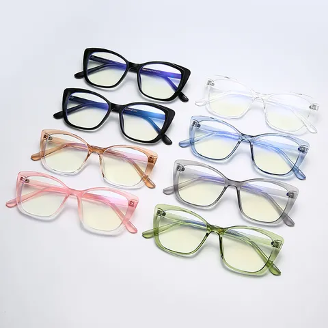 Mode Katzenauge Anti Blaulicht PC Rahmen Brille Für Damen Herren Gelee Farbe Trendige Optische Brillen Ohne Stärke