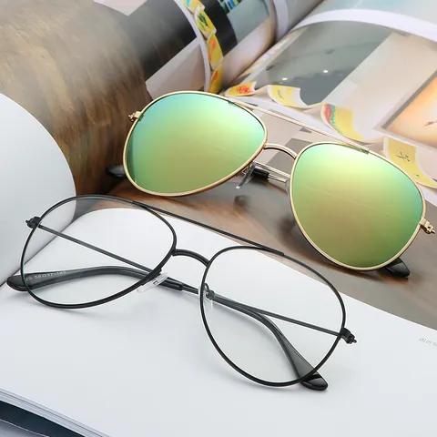Gafas de Sol Aviador Clásicas para Hombre Mujer Doble Puente Montura de Metal Moda Lentes de Océano Gafas de Conducción