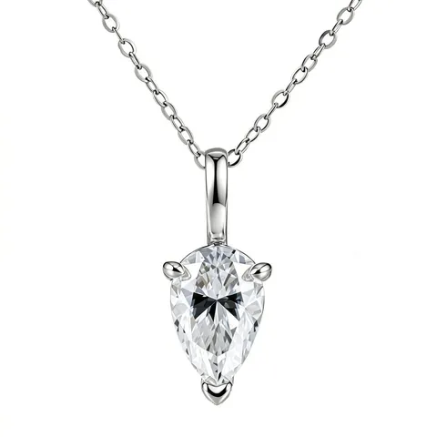 925 Sterling Silver Pear Shaped Moissanite Pendant Necklace Elegant Electroplated Cable Chain Fine Jewelry For Women Daily Gift