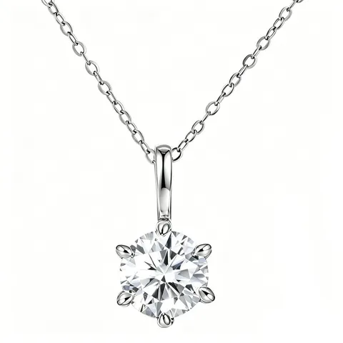 Collana con Ciondolo in Moissanite in Argento Sterling 925 Tonda con Intarsio a Sei Griffe Collana Geometrica da Donna Gioielli di Alta Classe