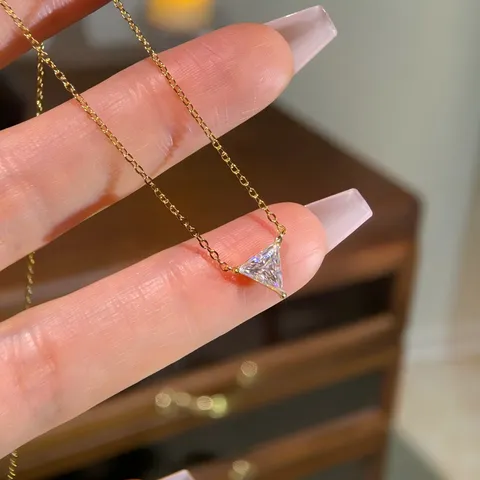S925 Sterling Silver Moissanite Triangle Necklace For Women High-End Geometric D Color Moissanite Pendant Cross Chain Jewelry Gift
