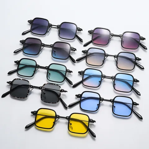 Trendy Square Sunglasses Unisex Metal Plastic Thin Frame Colorful Lens Retro Vintage Geometric Eyewear UV400 Sunshade Glasses Gift