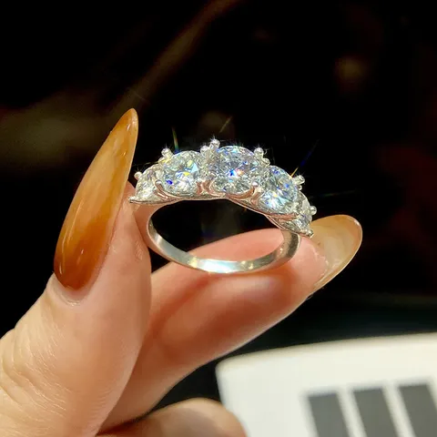 Anello a Fila di Cinque Diamanti in Argento Sterling S925 Moissanite per Donna Gioielli per Matrimoni Feste Con Certificato GRA