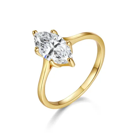 Eleganter Silber Marquise Sechs-Klauen Ring Für Damen Mode Geometrischer Strass Fingerring High-End Charme Schmuck Geschenk
