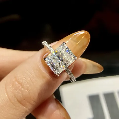 Luxus 925 Sterlingsilber Moissanit Ring Für Damen Geometrischer Radiant Smaragdschliff Strass Verlobungsring Hochzeit Band Ring Schmuck Geschenk