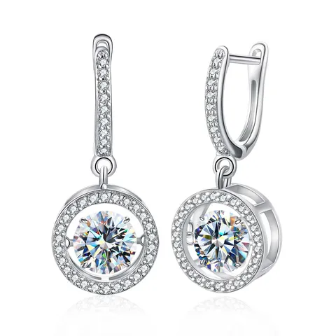 Orecchini a Cerchio con Pendente in Argento Sterling 925 Moissanite Dancing Stone per Donna Tondi Geometrici Placcati Oro Platino GRA