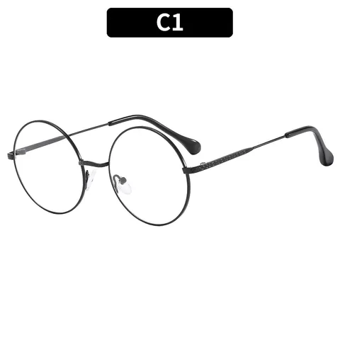 Nuevas Gafas de Marco Redondo de Metal Anti-Luz Azul Retro Marco Grande Gafas Planas para Mujeres Hombres Moda Gafas Ópticas Decorativas