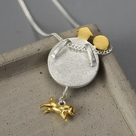 Ciondolo da Donna Fatto a Mano in Argento Sterling 925 con Pietra di Sabia Blu Design Creativo Tema Spazio Gioielli Galvanici Ciondolo Solo Senza Catena