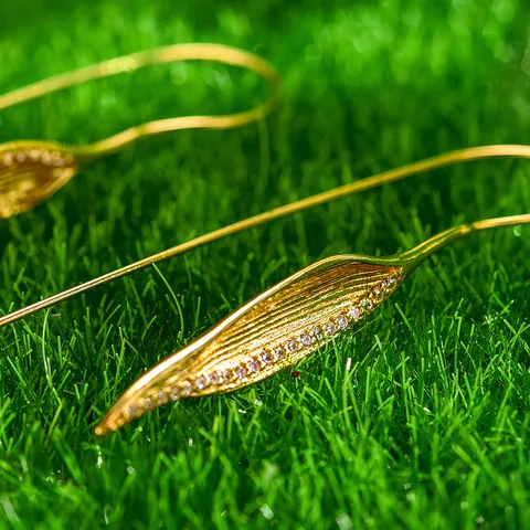925 Sterling Silver Bamboo Leaf Drop Earrings For Women Fresh Morning Dew Inlaid Rhinestone Nature Style Dangle Earrings Jewelry Gift