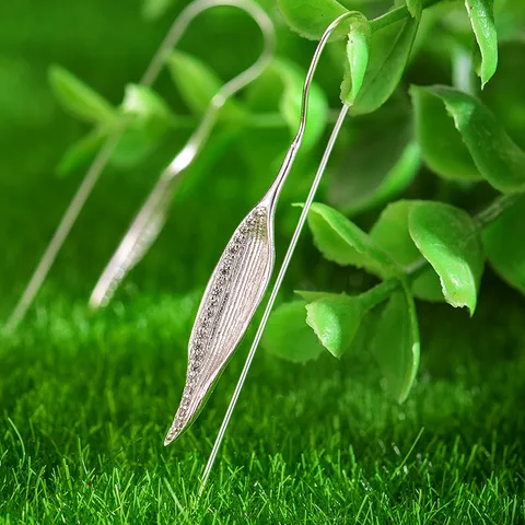 925 Sterling Silver Bamboo Leaf Drop Earrings For Women Fresh Morning Dew Inlaid Rhinestone Nature Style Dangle Earrings Jewelry Gift