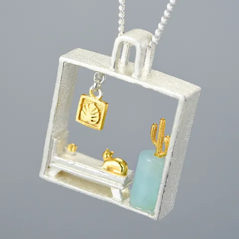 Ciondolo Gatto Pigro in Argento Sterling 925 Fatto a Mano Solo Ciondolo Senza Catena Gioielli Paesaggio Creativo Donna