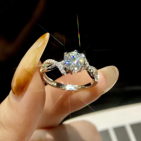 Anillo de Moissanita de Plata de Ley S925 para Mujer Color D VVS1 Corte Redondo Anillo de Boda Con Certificado GRA Ajustable Regalo