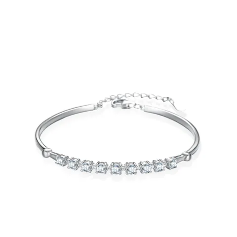 Luxurious Moissanite Row Drill Bangle For Women 925 Sterling Silver White Gold Plated Tennis Bracelet Jewelry Gift