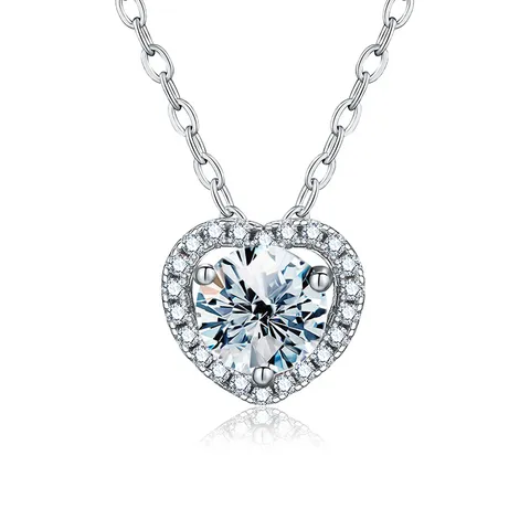 Moda Collar de Colgante de Corazón de Moissanita para Mujer Plata de Ley S925 Chapado en Oro Blanco de 18K Cadena de Clavícula Joyería Regalo GRA Moissanita