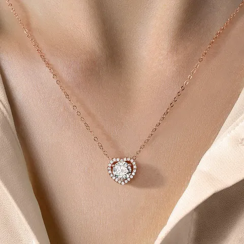 Moda Collar de Colgante de Corazón de Moissanita para Mujer Plata de Ley S925 Chapado en Oro Blanco de 18K Cadena de Clavícula Joyería Regalo GRA Moissanita