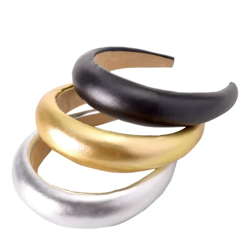 Serre-tête Rembourré en Cuir PU pour Femme Éponge Large Couleur Unie Accessoire Cheveux Mode Style Coréen