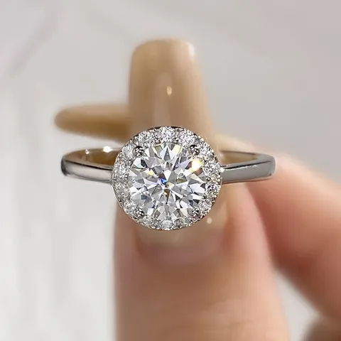 Klassischer Runder Halo Moissanit Ring Für Damen 925 Sterlingsilber GRA Zertifikat Verlobungs- Und Hochzeitsring Schmuck Geschenk